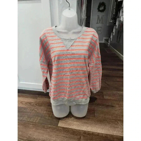 Maurices Tops - Maurices Women’s Size XL Gray Neon Orange Stripe Sweatshirt Crewneck